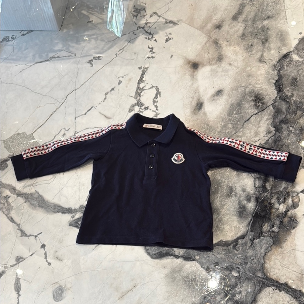 Moncler Blue and Red Polo Shirt with Emblem